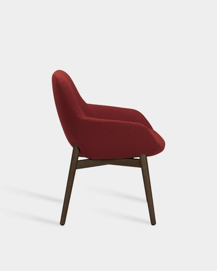 Sinum Arm Chair with Wooden Base - Dark Brown Oak - Burgundy-Vidar 0582