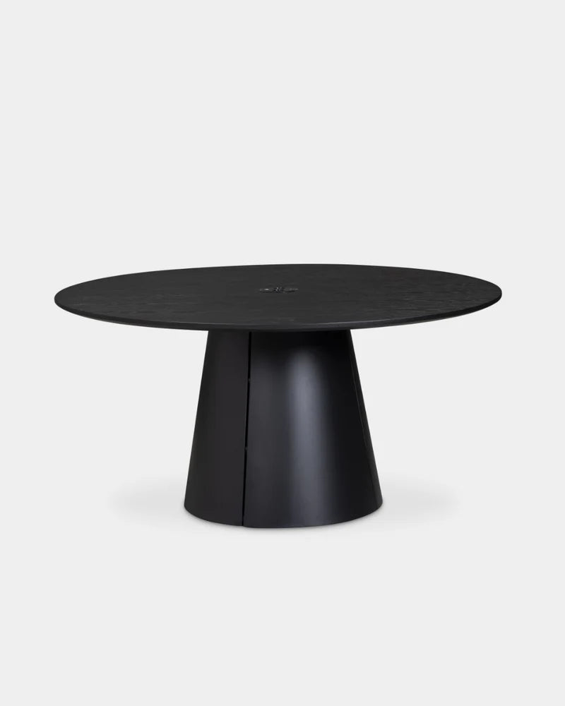 Trim Round Dining Table - 1500mm - Black Oak with Power Plug